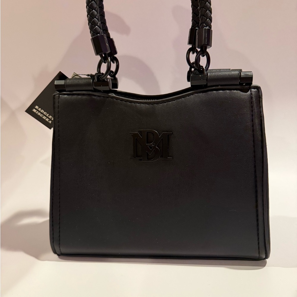 Badgley Mischka Small Braid Trim Convertible Top-Handle Bag w/ Crossbody Strap